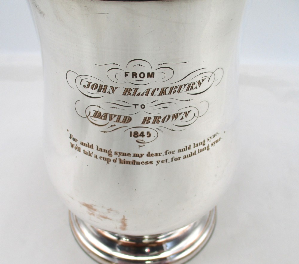 Large Old Sheffield Plated Tankard 1845 - Auld Lang Syne View VI