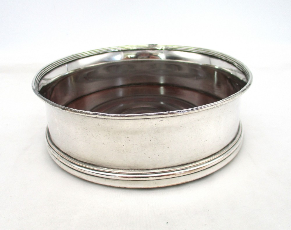 Fine Pair of Old Sheffield Plated Regency Coasters with Turned Mahogany Bases View III