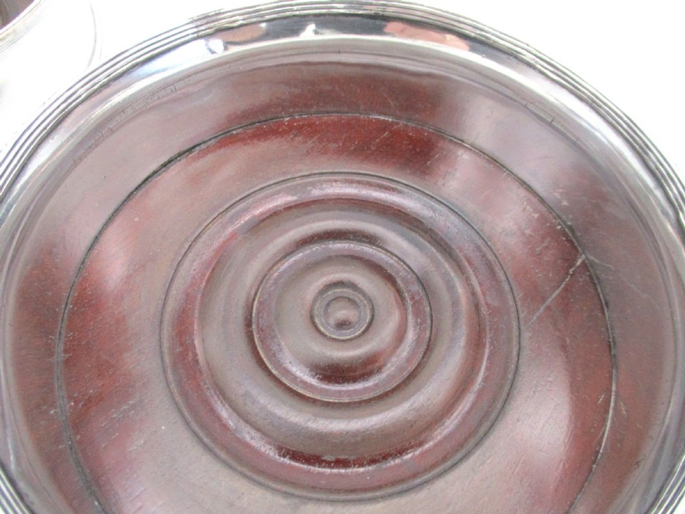Fine Pair of Old Sheffield Plated Regency Coasters with Turned Mahogany Bases View VI