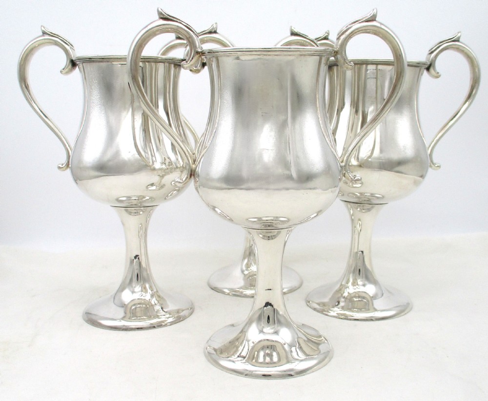 Rare Set of Mid 19th Century 4 Silver Plated Loving Cups View III