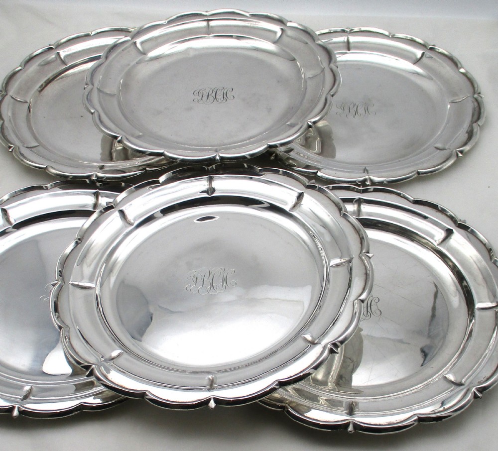 Set of 6 Small Silver Plated Dinner Plates View II