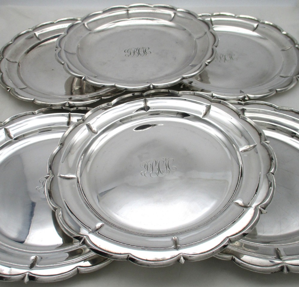 Set of 6 Small Silver Plated Dinner Plates View III