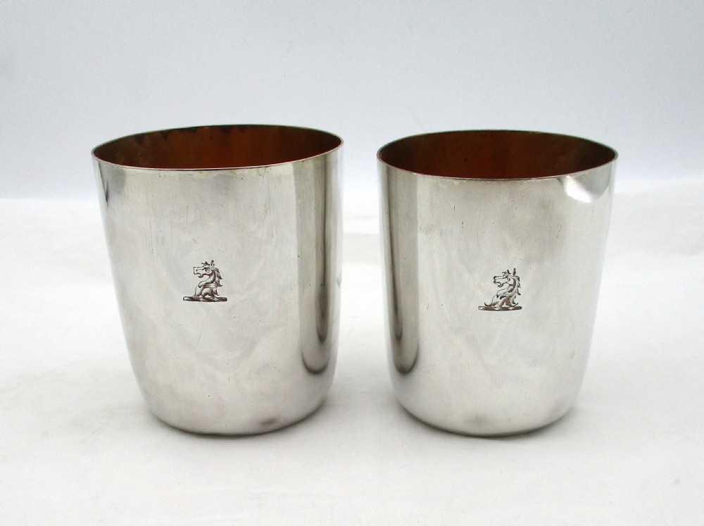 Graduated Pair of Old Sheffield Plated Wine Beakers c1800 View II