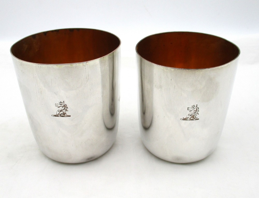 Graduated Pair of Old Sheffield Plated Wine Beakers c1800 View III
