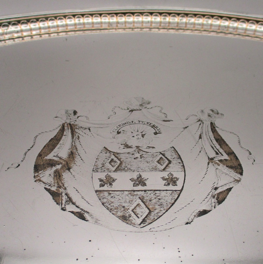 18th Century Old Sheffield Plated Serving Tray Coat of Arms View IV