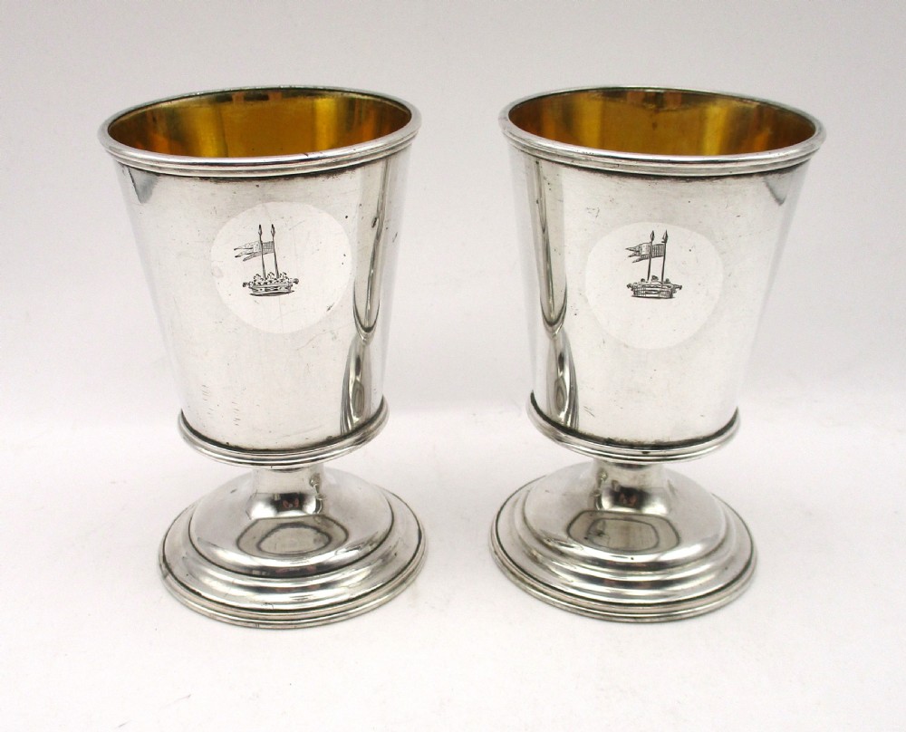 Unusual Pair of Small Old Sheffield Plated Wine Goblets c1790