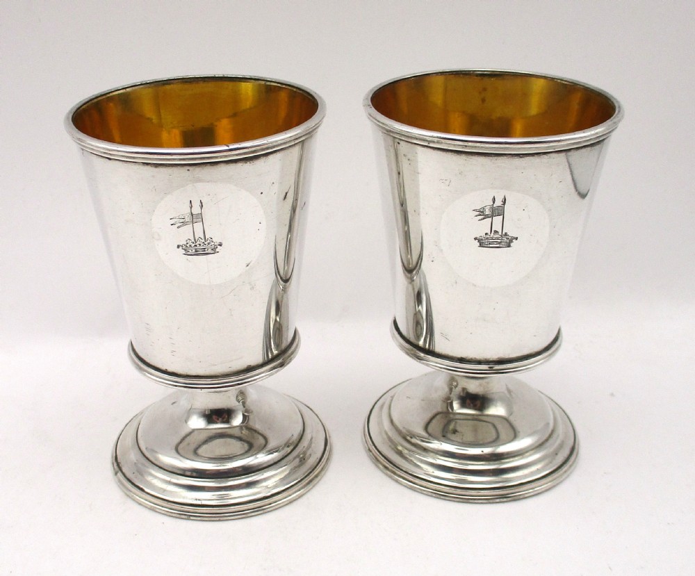 Unusual Pair of Small Old Sheffield Plated Wine Goblets c1790 View II