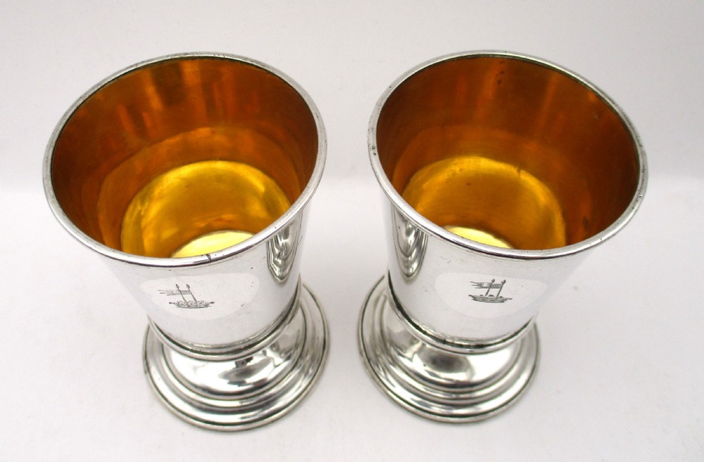 Unusual Pair of Small Old Sheffield Plated Wine Goblets c1790 View IV