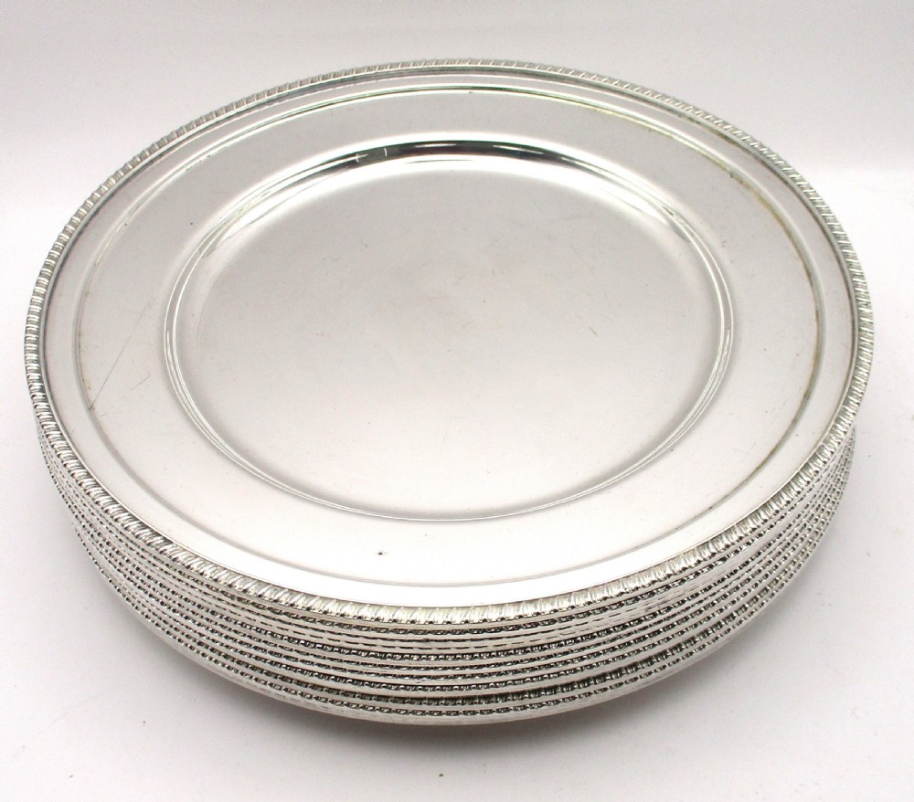 Rare set of 12 Silver Plated Dinner Plates - 11
