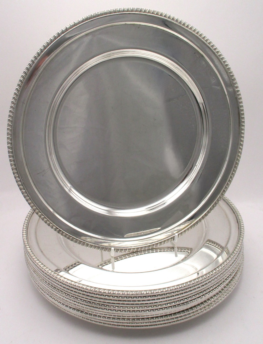 Rare set of 12 Silver Plated Dinner Plates - 11