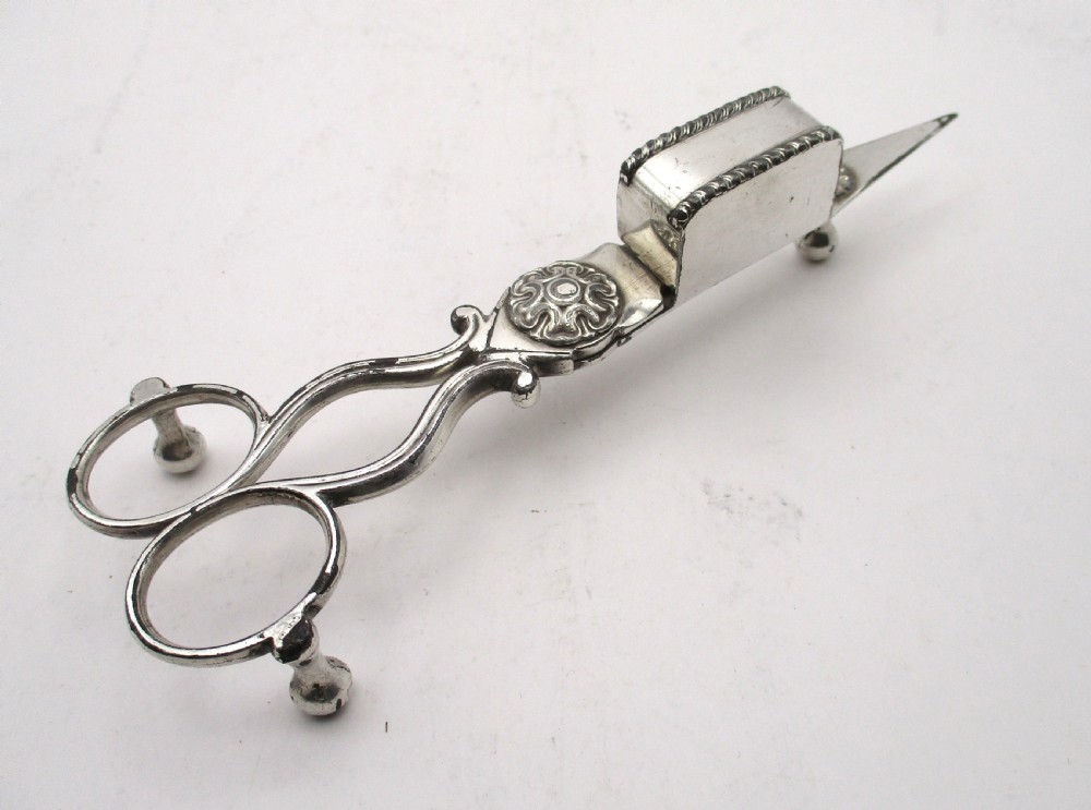 Rare Pair of Old Sheffield Plated Snips & 2 Snuffers on Tray c1810 View IV