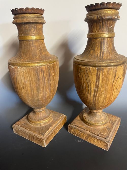 Pair of Painted Pricket Candlesticks