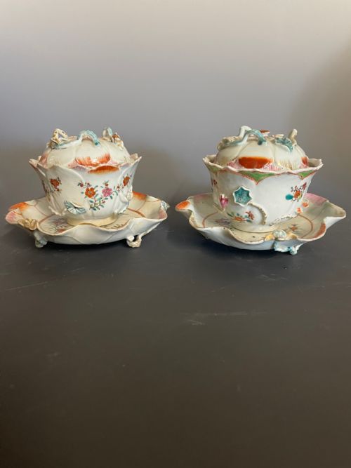 Pair of Chinese Covered Cups and Saucers