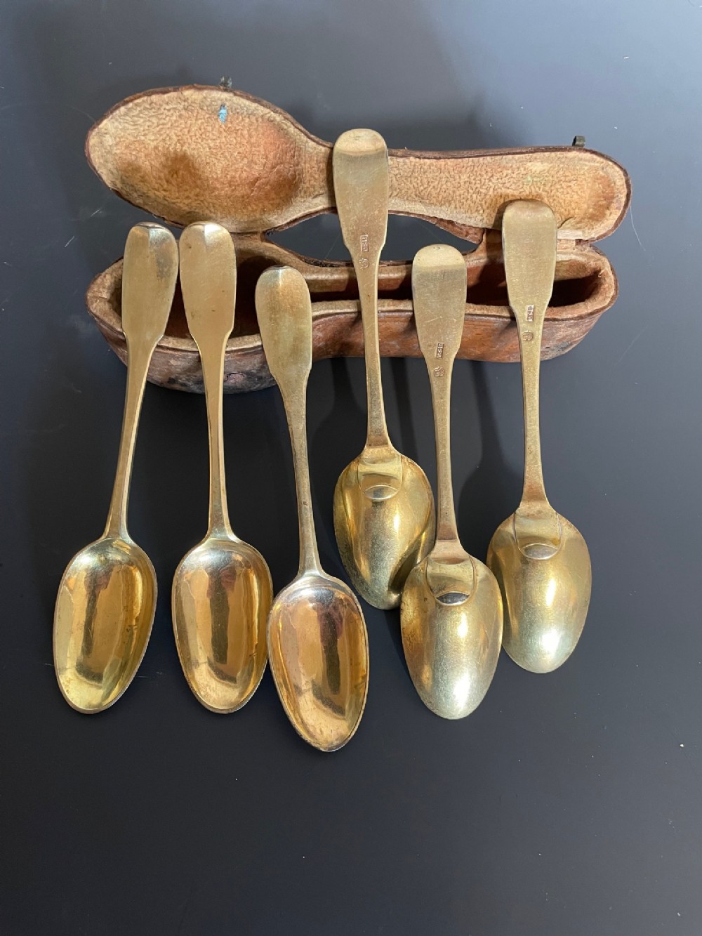 Set of 6 silver gilt spoons