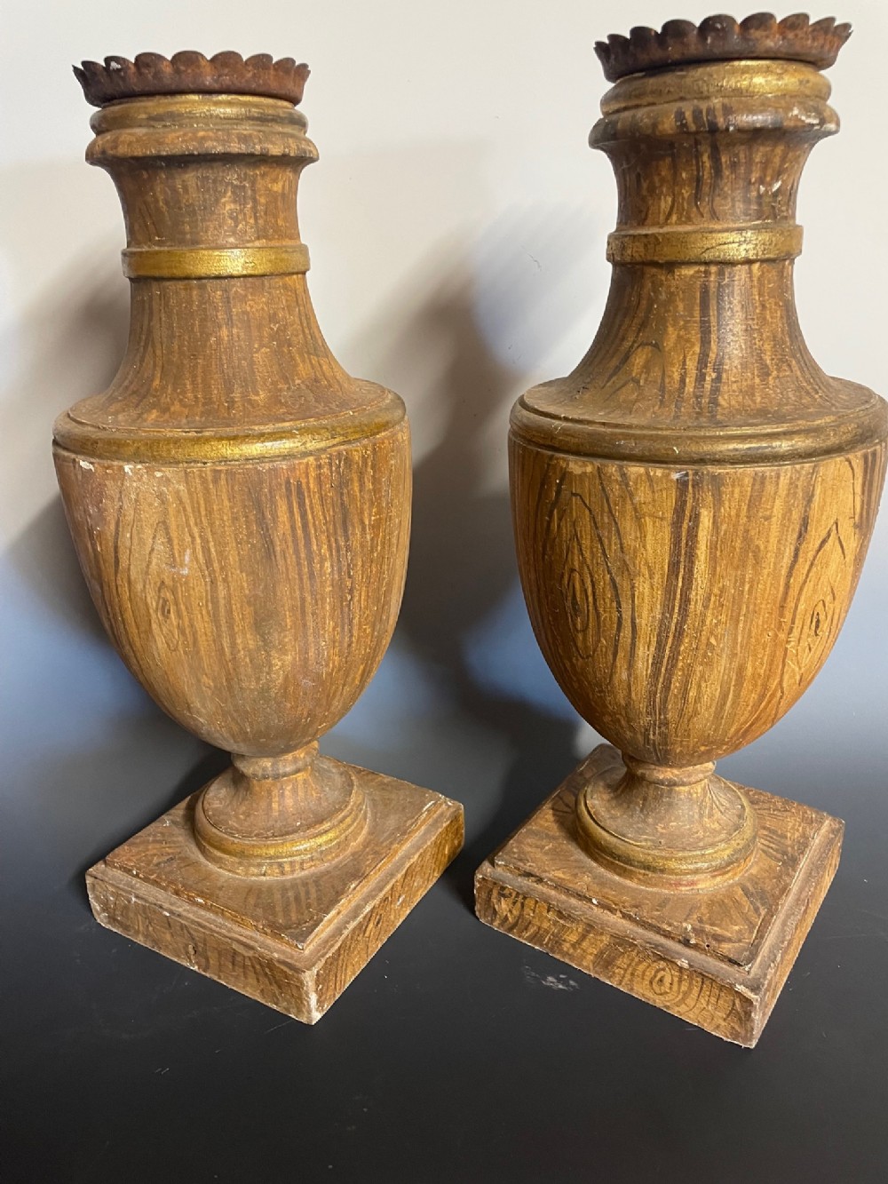 Pair of painted pricket candlesticks
