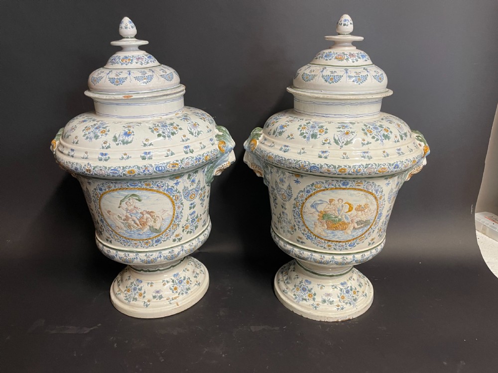 Pair of Faience Jars and Covers.