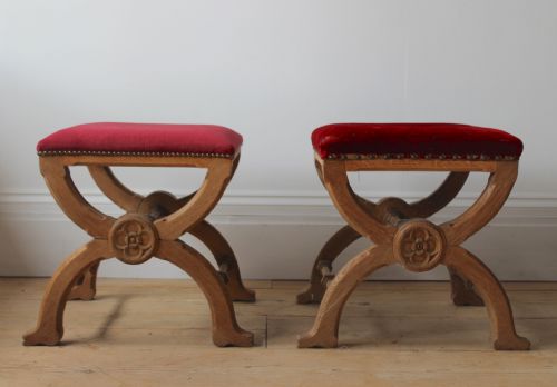 PAIR OF GOTHIC PUGIN STYLE STOOLS - ADDITIONAL PHOTO 2