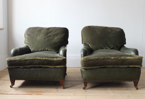pair of howard style leather armchairs - CATEGORY: ANTIQUE CHAIRS - DATED 1920