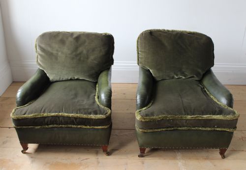 PAIR OF HOWARD STYLE LEATHER ARMCHAIRS - ADDITIONAL PHOTO 2