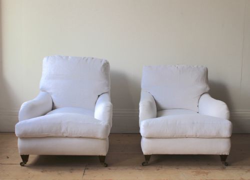 matched pair of howard style bridgewater armchairs - CATEGORY: ANTIQUE CHAIRS - DATED 19TH CENTURY