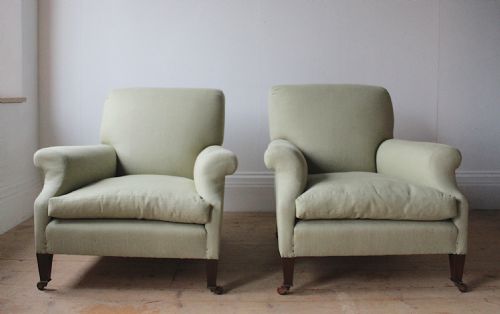 pair of howard style armchairs - CATEGORY: ANTIQUE CHAIRS - DATED 19TH CENTURY
