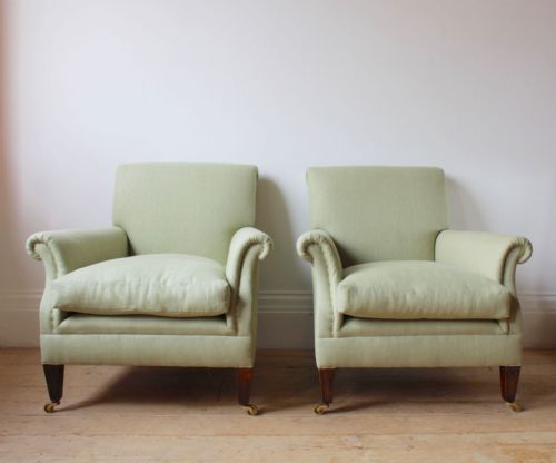 pair of edwardian howard style armchairs - CATEGORY: ANTIQUE CHAIRS - DATED EDWARDIAN