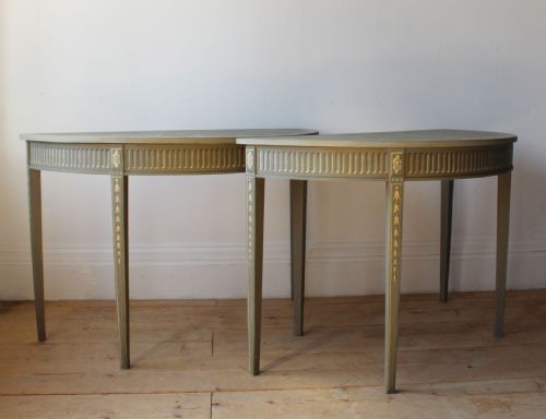 pair of georgian d end tables - CATEGORY: ANTIQUE TABLES - DATED GEORGIAN