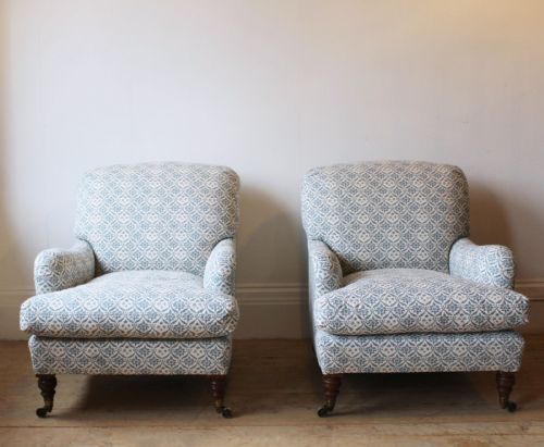 pair of howard and son bridgewater armchairs - CATEGORY: ANTIQUE CHAIRS - DATED 19TH CENTURY