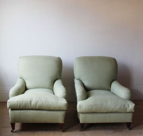 pair of howard style edwardian armchairs - CATEGORY: ANTIQUE CHAIRS - DATED EDWARDIAN