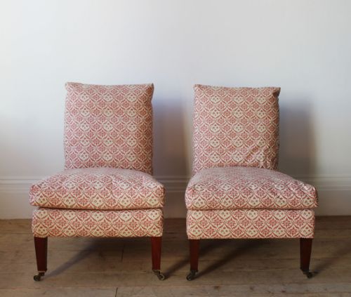 pair of howard and sons slipper chairs - CATEGORY: ANTIQUE CHAIRS - DATED 19TH CENTURY