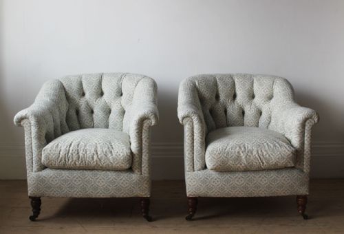 matched pair of howard and sons tub chairs - CATEGORY: ANTIQUE CHAIRS - DATED 19TH CENTURY