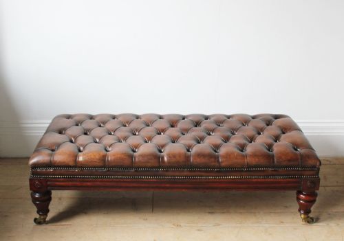 19th century leather ottoman - CATEGORY: ANTIQUE STOOLS - DATED 19TH CENTURY