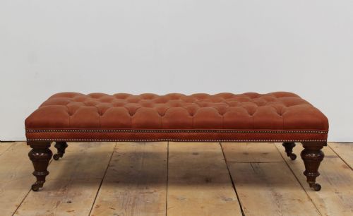 19th century leather ottoman - CATEGORY: ANTIQUE STOOLS - DATED 19TH CENTURY