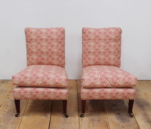 pair of howard and sons slipper chairs - CATEGORY: ANTIQUE CHAIRS - DATED 19TH CENTURY