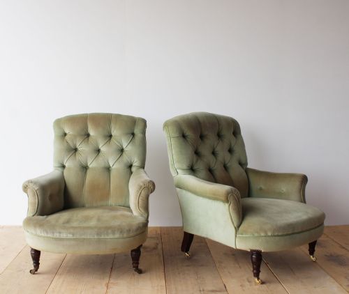 PAIR OF 19TH CENTURY BUTTON BACK ARMCHAIRS - ADDITIONAL PHOTO 2