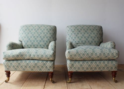 pair of howard and sons armchairs - CATEGORY: ANTIQUE CHAIRS - DATED 19TH CENTURY