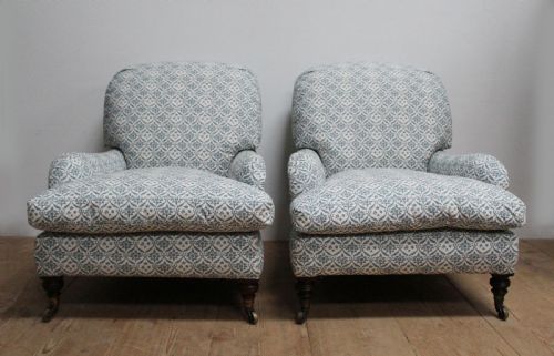 pair of howard and sons grafton armchairs - CATEGORY: ANTIQUE CHAIRS - DATED 19TH CENTURY