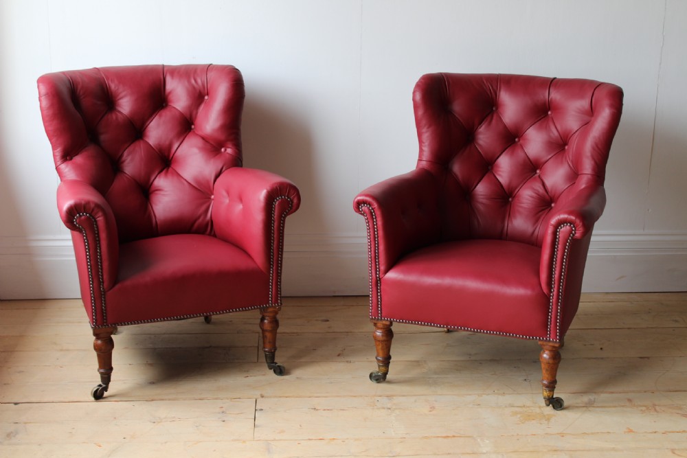 Matched Pair of Leather Club Chairs