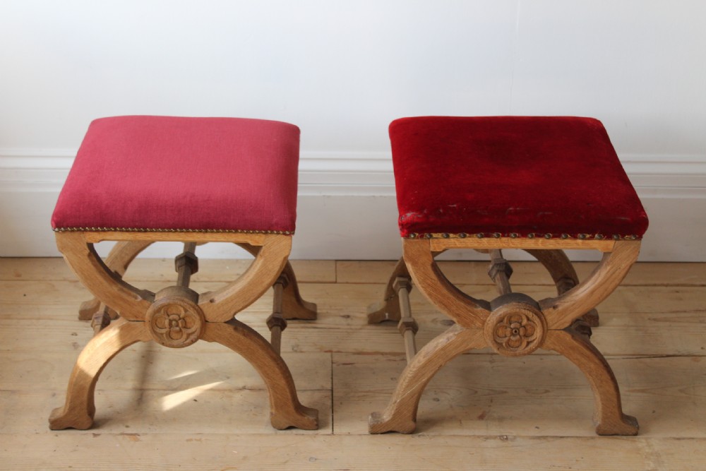 Pair of Gothic Pugin Style Stools