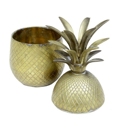 EARLY 20TH CENTURY CHISELLED BRASS AND GILT PINEAPPLE BOX CADDY - ADDITIONAL PHOTO 1