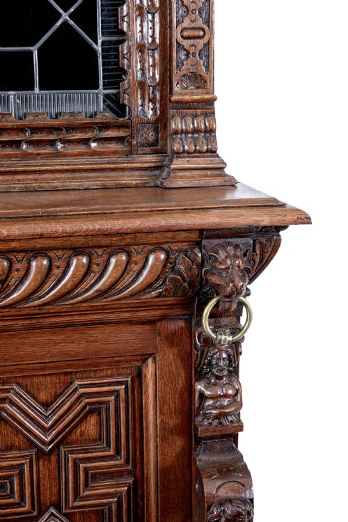 19TH CENTURY FLEMISH OAK AND STAIN GLASS CABINET - ADDITIONAL PHOTO 6