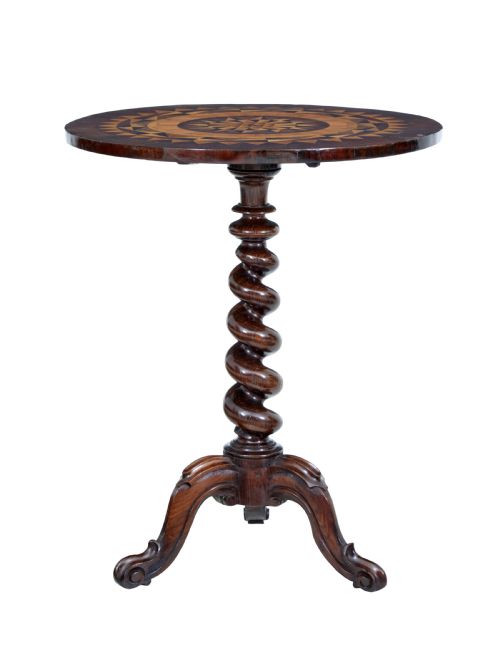 EARLY VICTORIAN 19TH CENTURY WALNUT INLAID TILT TOP OCCASIONAL TABLE - ADDITIONAL PHOTO 3