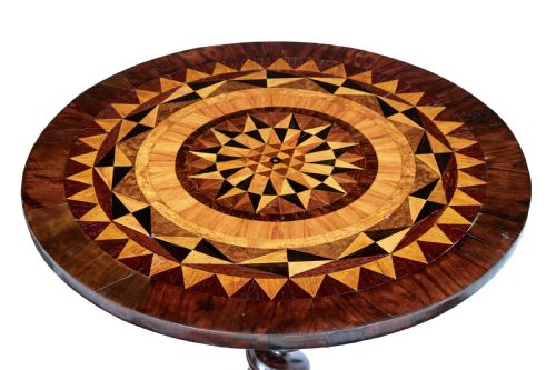 EARLY VICTORIAN 19TH CENTURY WALNUT INLAID TILT TOP OCCASIONAL TABLE - ADDITIONAL PHOTO 4