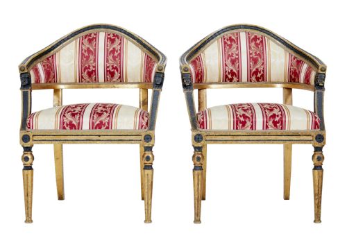 PAIR OF 19TH CENTURY SWEDISH CARVED GILT ARMCHAIRS