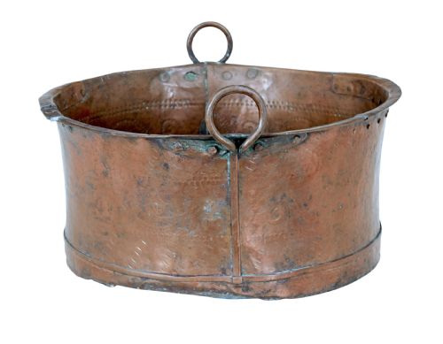19TH CENTURY EMBOSSED BRASS COPPER COOKING POT - ADDITIONAL PHOTO 1