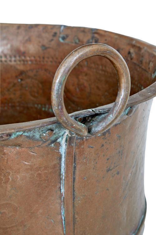 19TH CENTURY EMBOSSED BRASS COPPER COOKING POT - ADDITIONAL PHOTO 3
