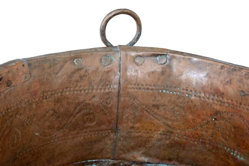 19TH CENTURY EMBOSSED BRASS COPPER COOKING POT - ADDITIONAL PHOTO 5