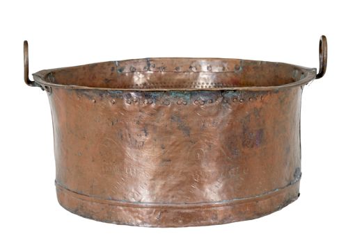 19TH CENTURY EMBOSSED BRASS COPPER COOKING POT - ADDITIONAL PHOTO 6