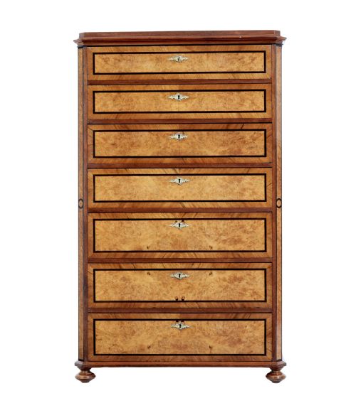 19TH CENTURY BURR WALNUT TALL CHEST OF DRAWERS - ADDITIONAL PHOTO 1