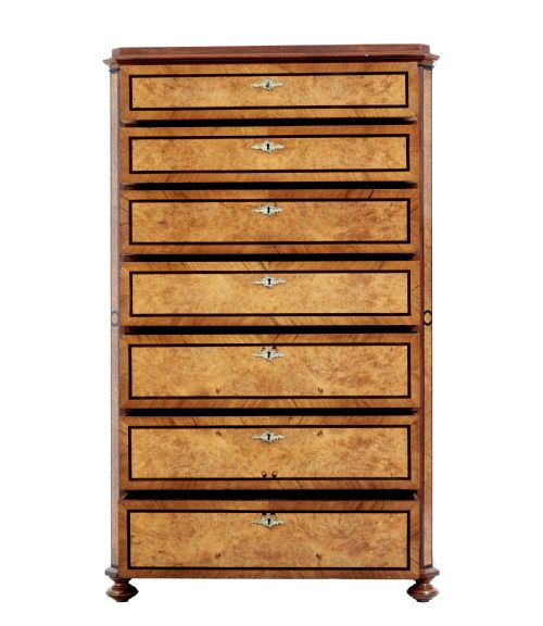 19TH CENTURY BURR WALNUT TALL CHEST OF DRAWERS - ADDITIONAL PHOTO 2